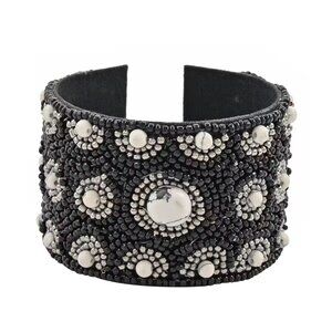 NEW Cream Color Glass Seed Beaded Cuff Bracelet Adjustable